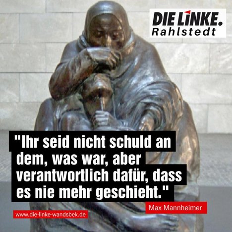 Statue darunter Schriftzug: "Ihr seid nicht schuld an dem, was war, aber verantwortlich dafür, dass es nie mehr geschieht."